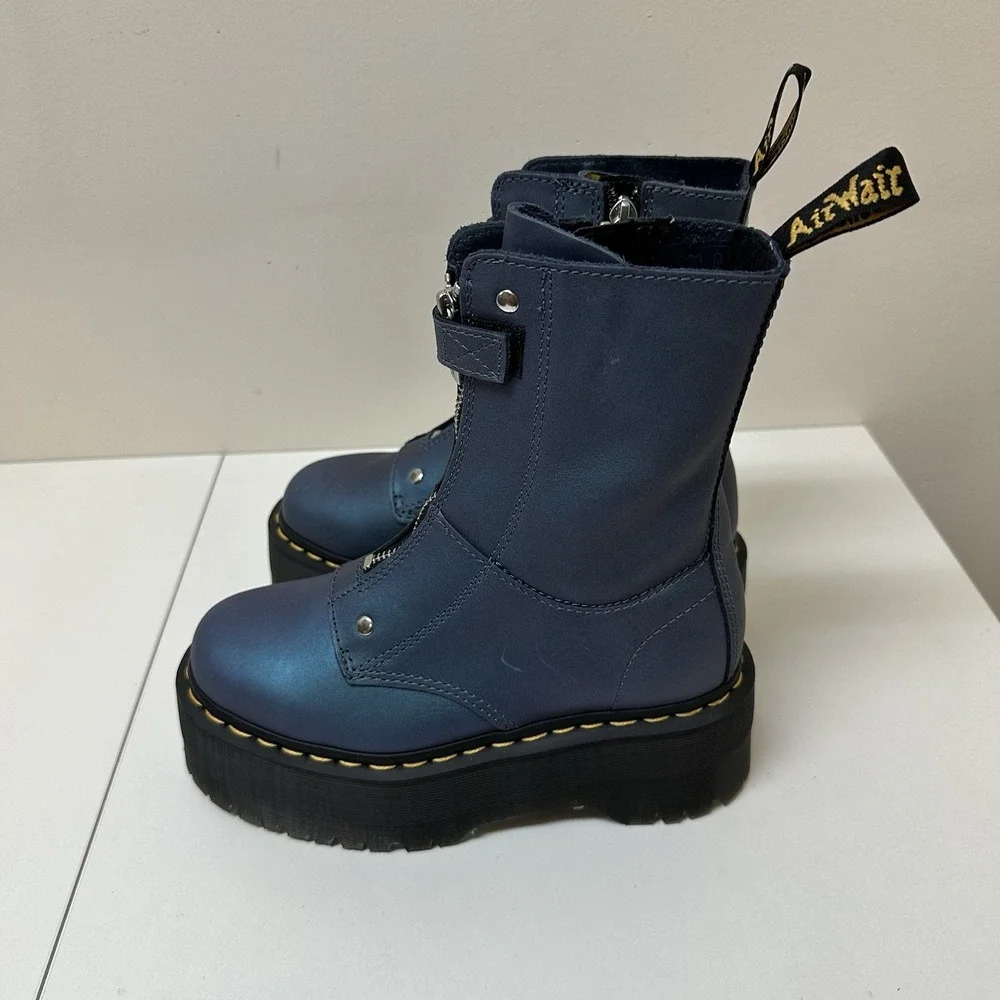 Dr Martens Jetta Hi Max Metallic Platform Boots Deep Blue Women Size 5 NEW